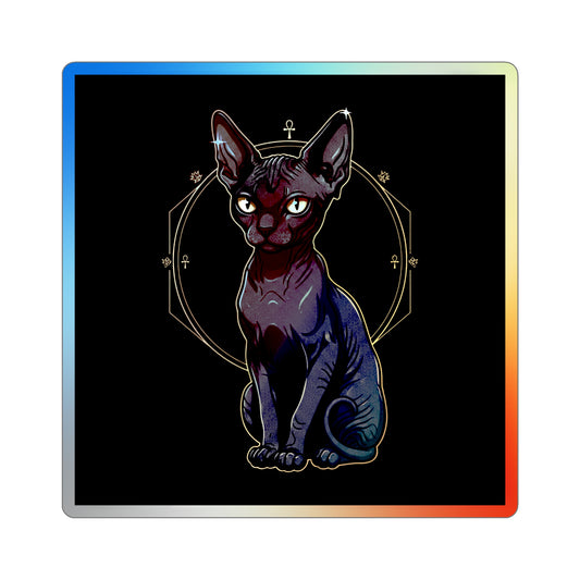 Holographic Sphynx Cat Sticker — Die-Cut Mystical Cat Decal