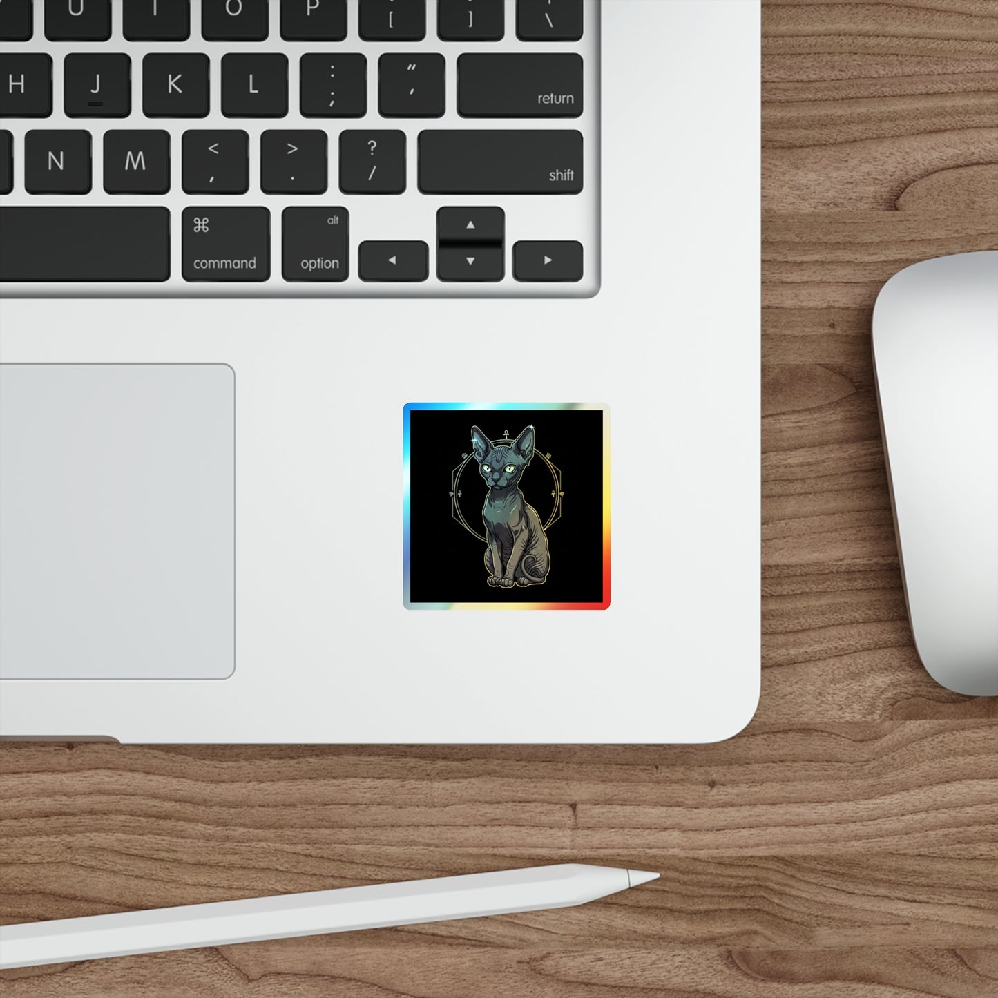 Holographic Sphynx Cat Sticker — Die-Cut Mystical Cat Decal